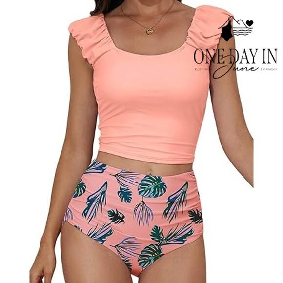 Eomenie Plus Size Ruffle Shoulder Tankini Swimsuit Size 2XL - Picture 1 of 7